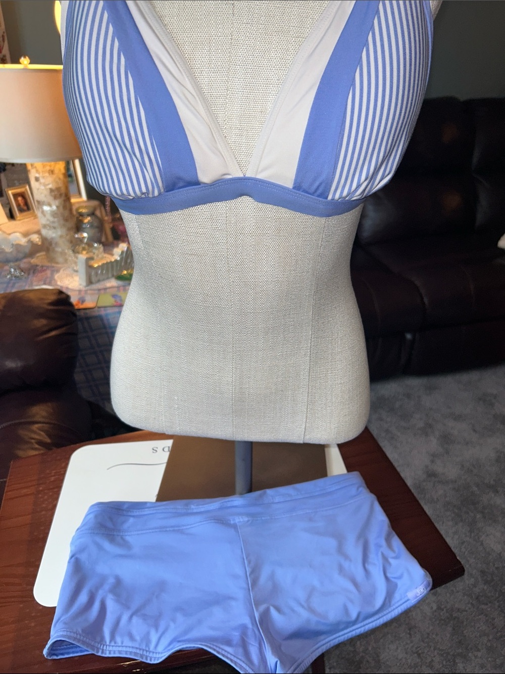Jag- S- L Piniwinkle & White Striped Wireless Bralette and Boy Shorts bottom Set